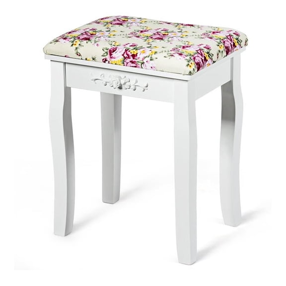 Pemberly Row 20" Contemporary Pine Wood Makeup Dressing Stool in White