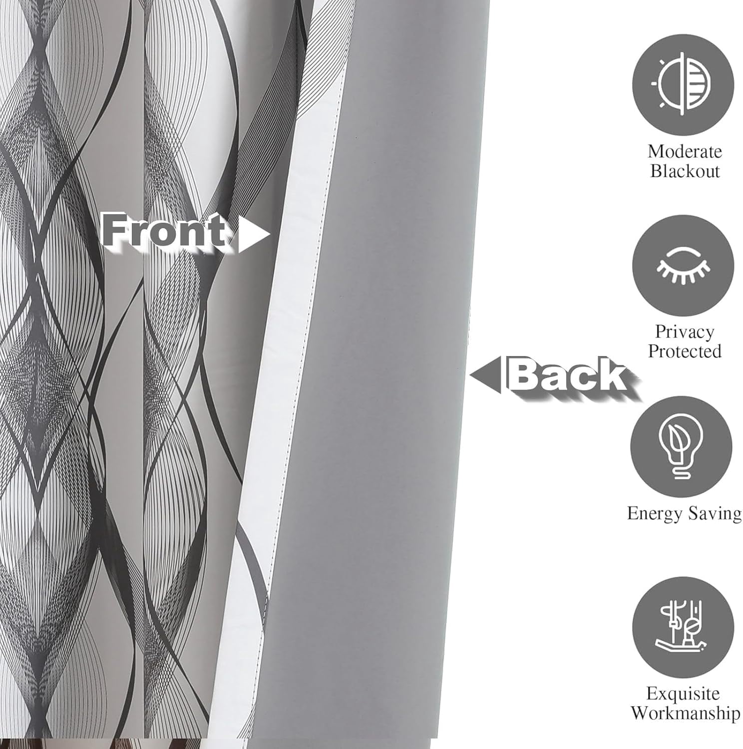 Blackout Curtains Set for Bedroom/Living Room, Noise Reducing Window Treatment Thermal Insulated Drapes, Curves & Circles Grey 26"W x 54"L (Pack of 2)