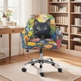 thumbnail image 2 of ZIATUBLES Black Cat Flower Print Curved Back Dining Room Chair Covers with Arms Stretchable Vanity Desk Chair Slipcover Removable Universal Chair Protector Cover for Kitchen Living Room, 2 of 7