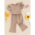 thumbnail image 2 of Suealasg Newborn Girl 2Pcs Summer Outfit Solid Color Short Sleeve Romper +Flare Pants 3 6 12 18 Months Baby Girl Clothes, 2 of 6