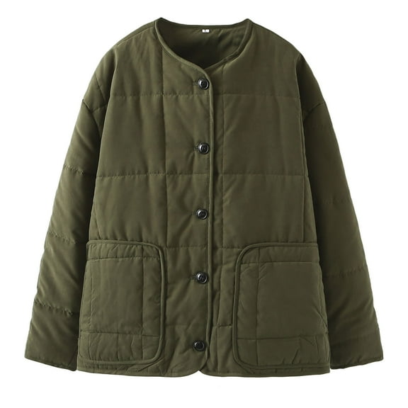ZRGHAOYLQ Quilted Jackets for Women Plus Size Lightweight Jacket Coat Warm Quilted Coats Baggy Button Down Outerwear with Pockets Solid Color Casual Puffer Jacket