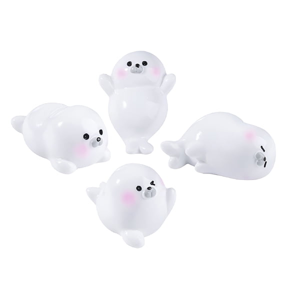 BPPEG 4pcs Mini Resin Sea Animals Cute Miniature Seal Figurines for Garden Small Animal Figures for Office Desk Bookshelf Home Decor