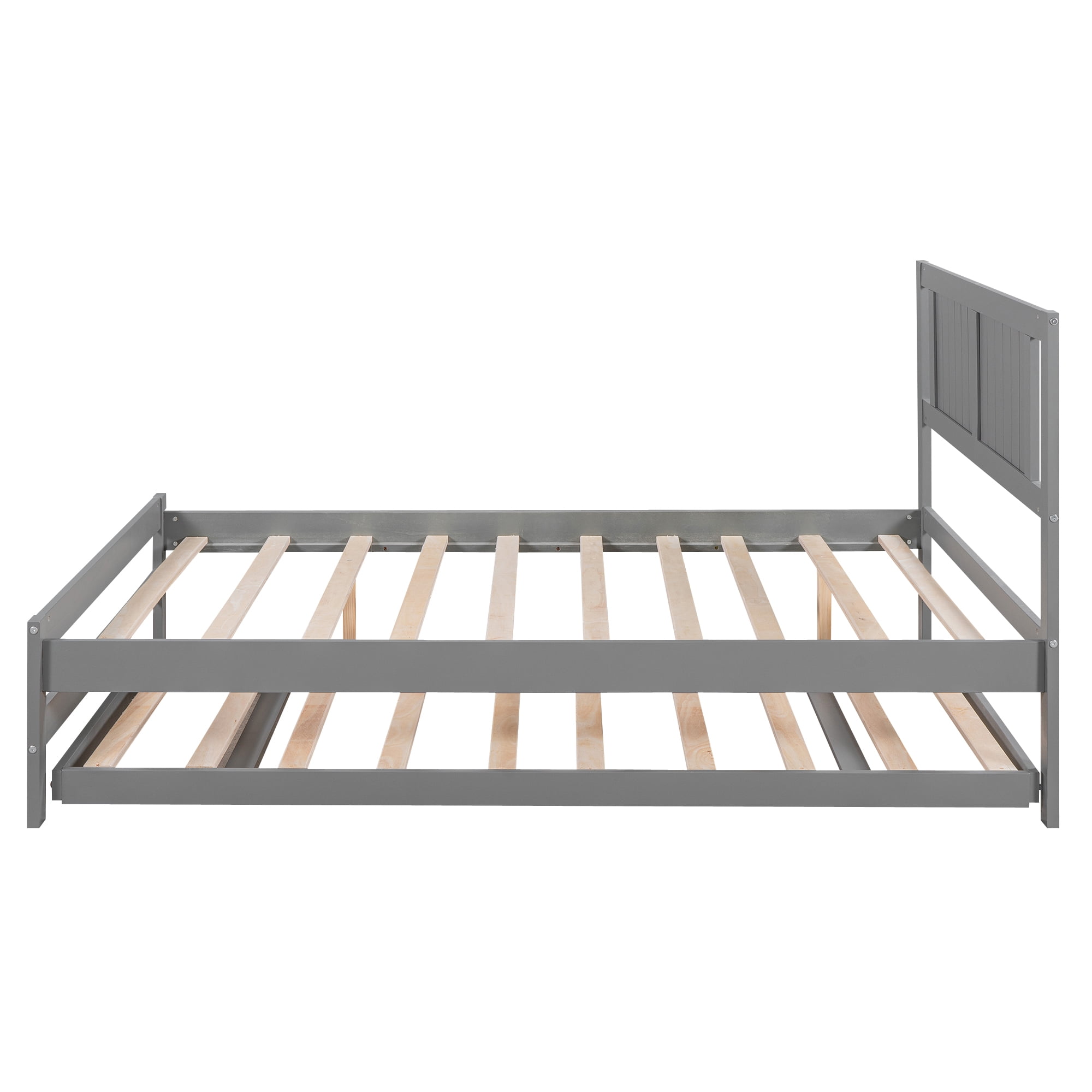 Euroco Pine Wood Full Bed with Trundle, Convertible Beds, Gray