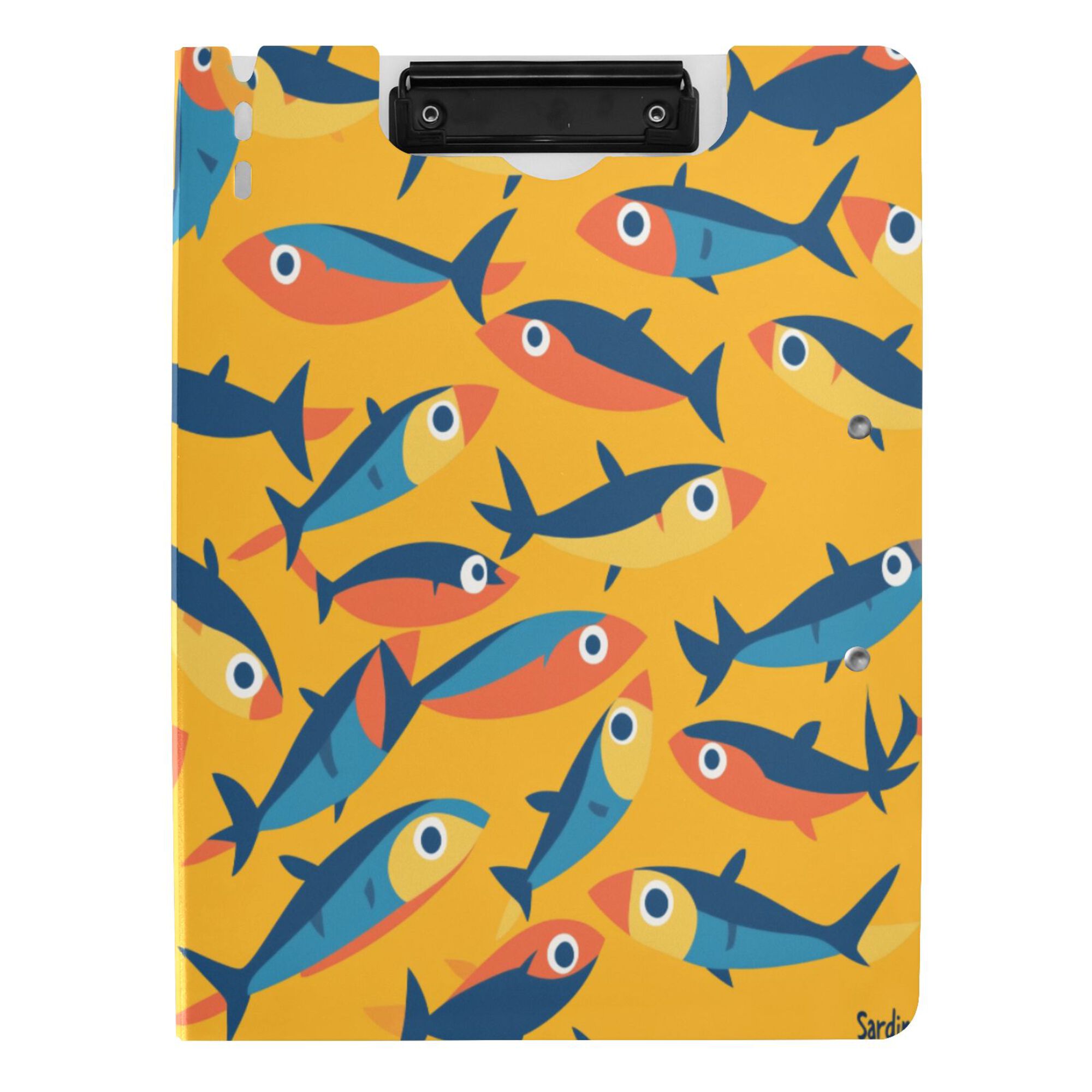 FORMRS A4 Clipboard Folder with Pen Holder Horizontal Foldable School Office Binder, Yellow Sardines Pattern