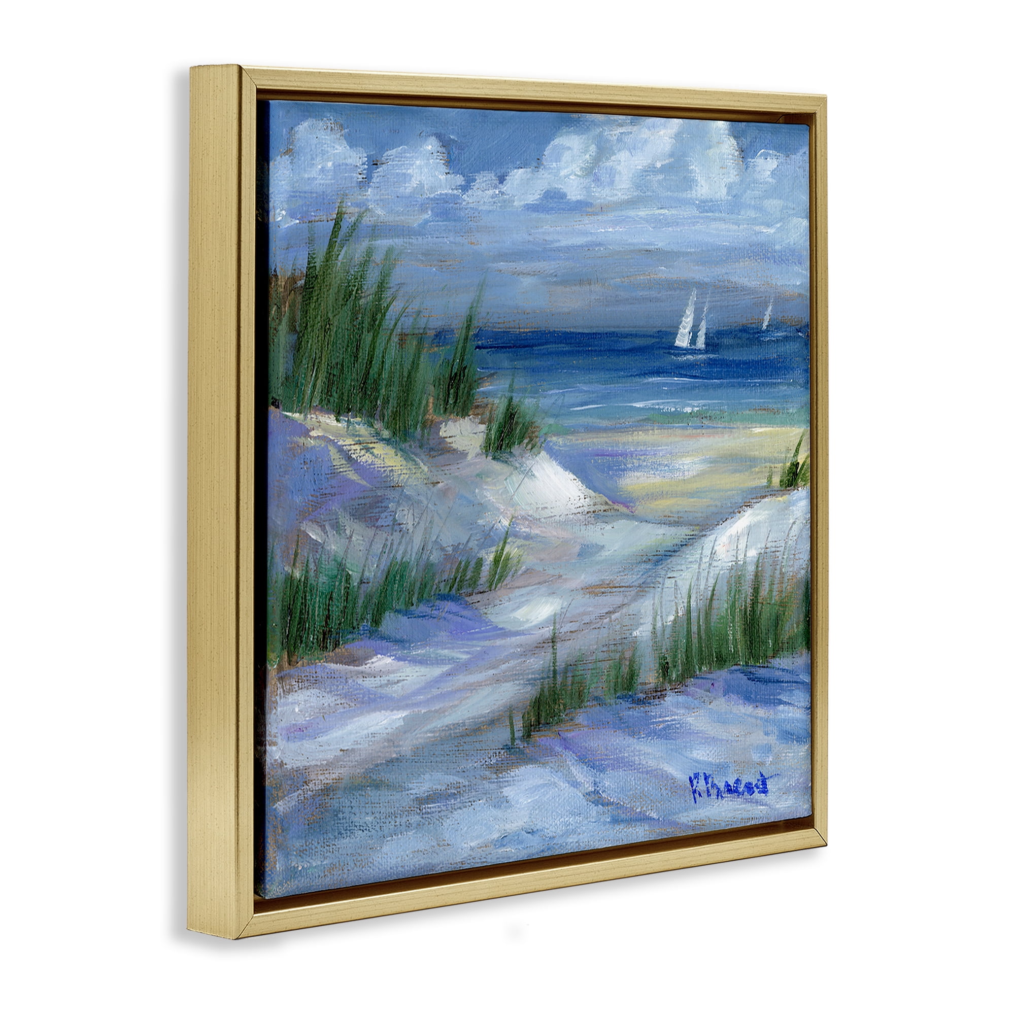 Stupell Industries Crooked Island Dunes & Sailboats Gold Framed Floater Canvas Wall Art, design by Paul Brent