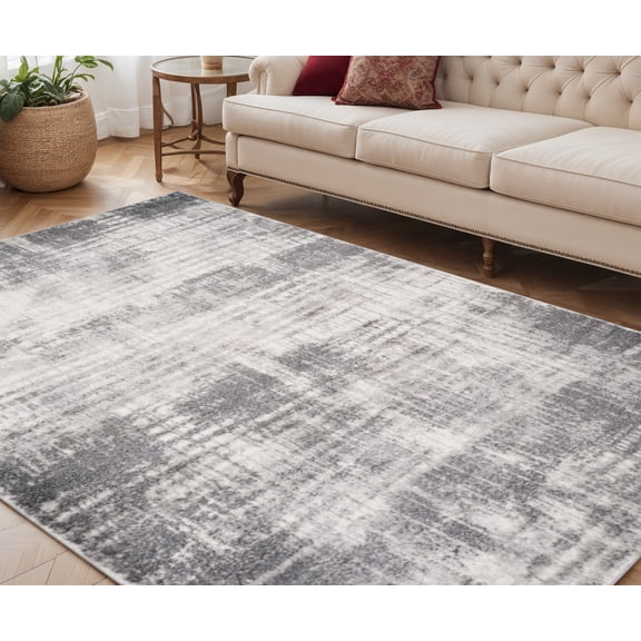 5' X 8' Cream And Gray Abstract Area Rug