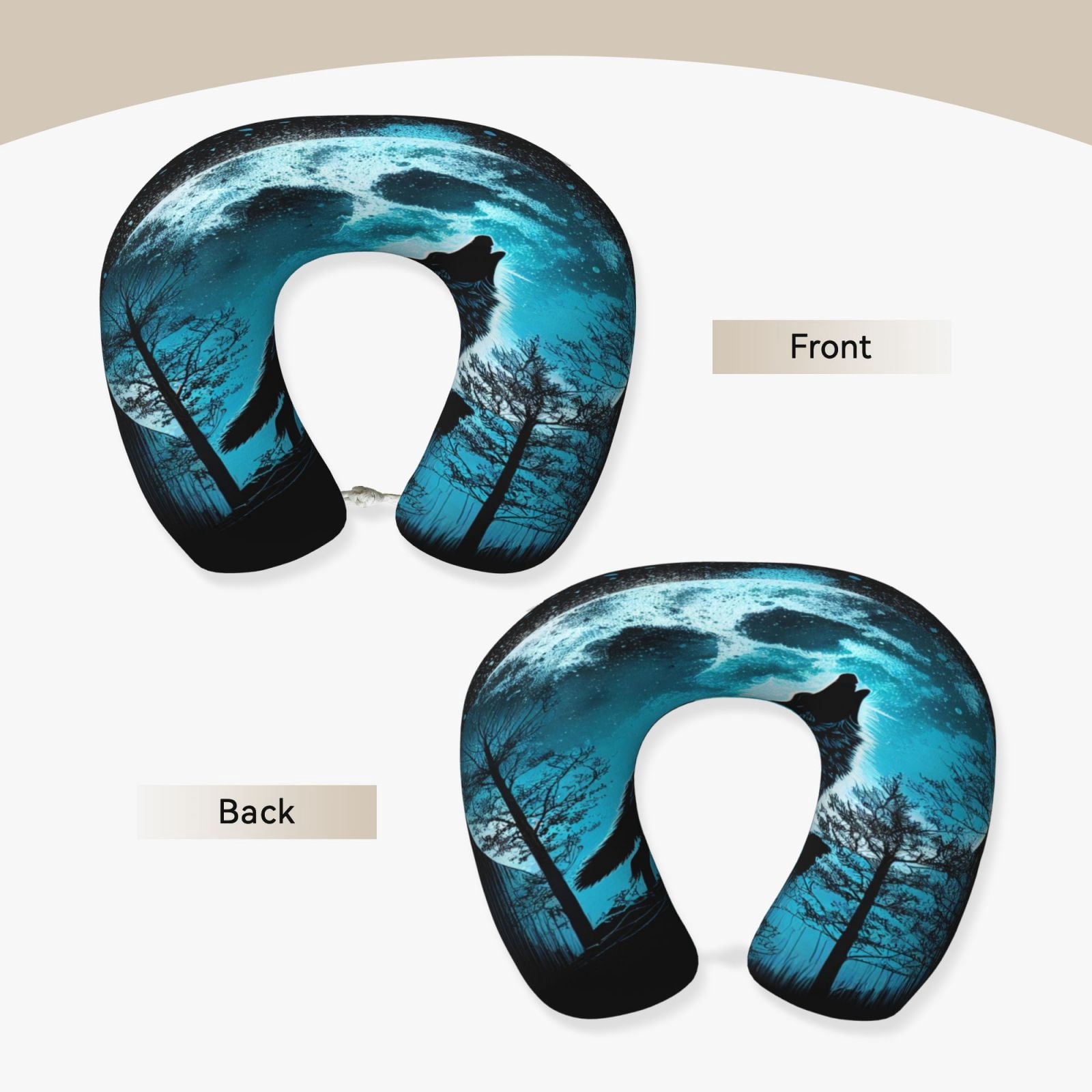 Xecao Blue Full Moon Wolf Print Memory Foam Cervical Neck Pillow Versatile U-Shaped Pillows for Home,Office,Camping,Travelling,Soft Washable Cover