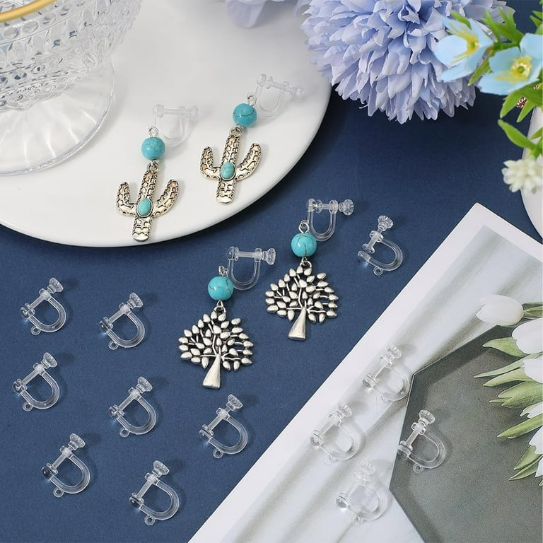 Box 30Pcs Resin Earring Clips Screw Back Clip on Earrings Clear
