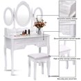 thumbnail image 2 of Costway Tri Folding Oval Mirror Wood Makeup Dressing Table Vanity Set W/ Stool Drawers, 2 of 10