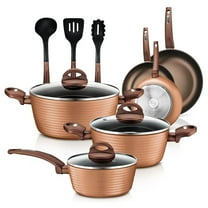 NutriChef 12 Piece Kitchenware Pots & Pans Set - Stylish Kitchen Cookware, Non-Stick Coating Inside & Outside   Heat resistant Lacquer Outside, Coffee Inside and Brown Outside