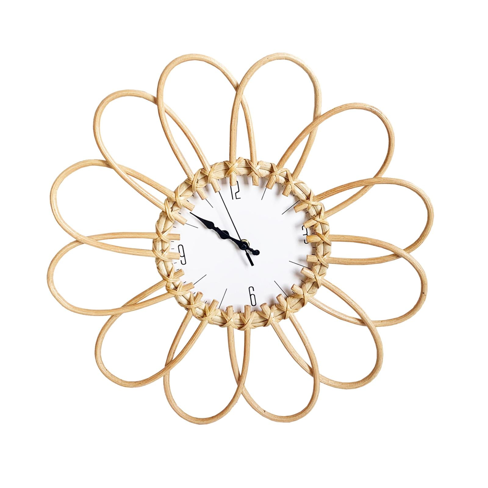 Rattan Wall Clock for Living Room Decor, Modern Rattan Frame Decor