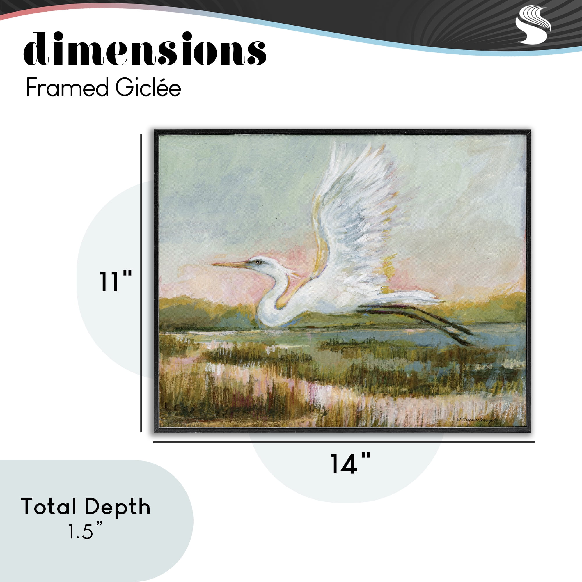 Stupell Industries White Heron Flying Black Framed Giclee Art, design by Susan Winget