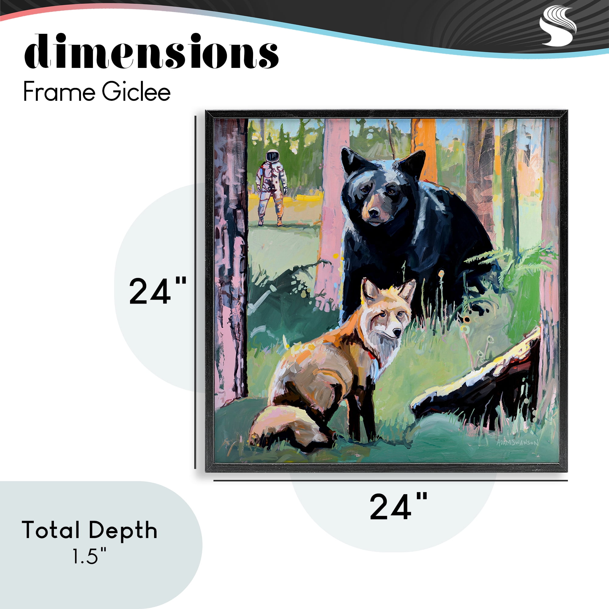 Forest Animals in Deep Space Black Framed Giclee Art, design by Adam Swanson