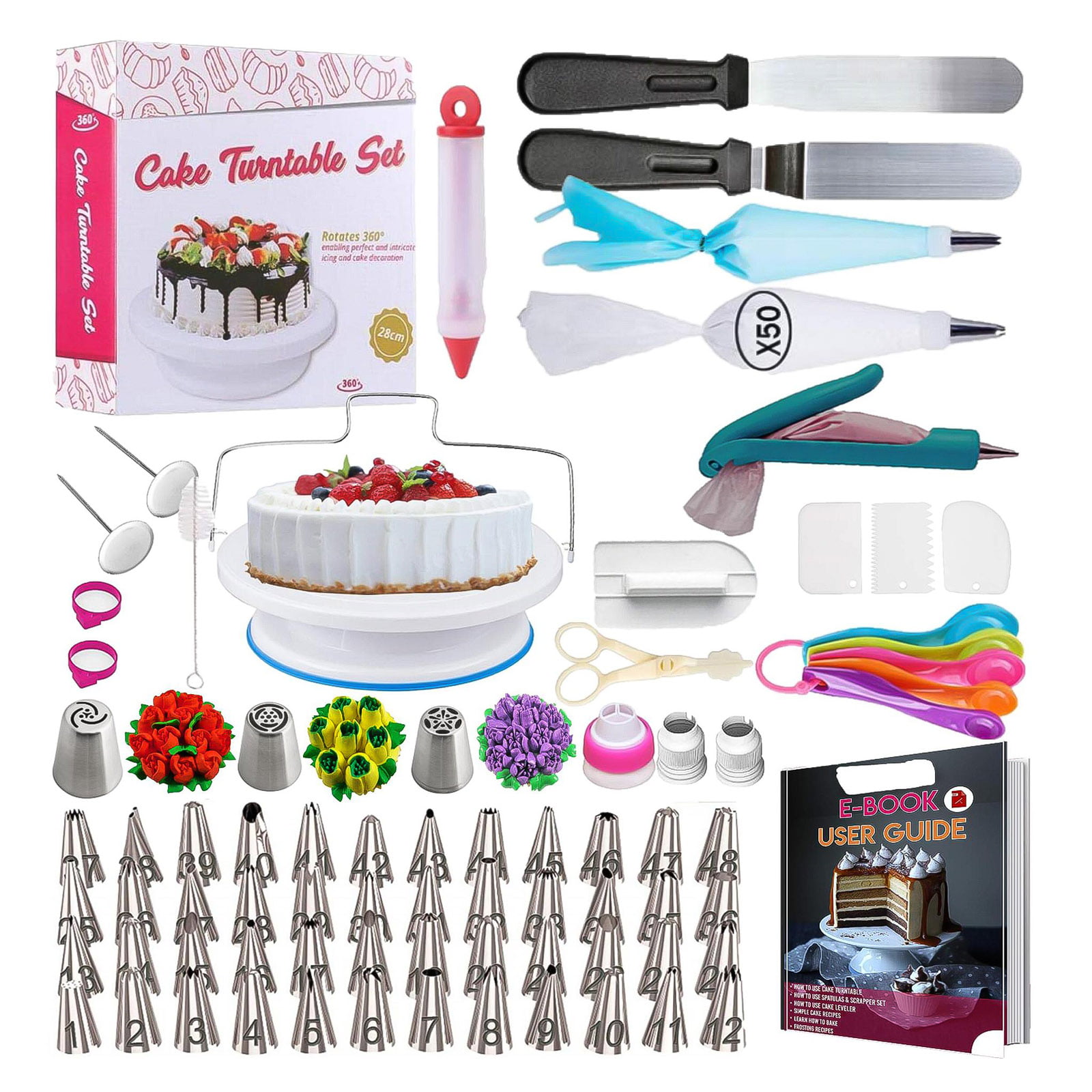 186 PCS Cake Decorating Kits with Revolving Cake Turntable Cake Decorating ... 