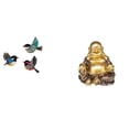 thumbnail image 1 of Arte de pared de pájaro de madera y escultura de Buda Maitreya, adorno de mesa Feng Shui para jardín, estudio, sala de estar, decoración de fiesta de, 1 of 8