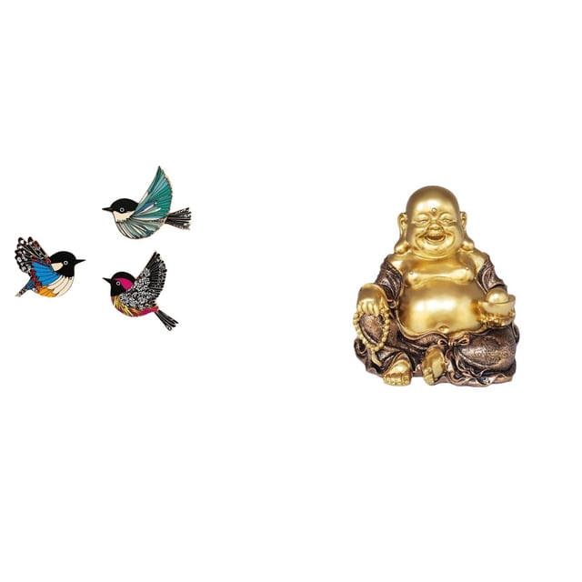 Arte de pared de pájaro de madera y escultura de Buda Maitreya, adorno de mesa Feng Shui para jardín, estudio, sala de estar, decoración de fiesta de