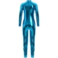 thumbnail image 2 of vastwit Kids Girls Metallic Bodysuit Full Length Jumpsuit Long Sleeve Shiny Unitard Gymnastics Leotard Dancewear Blue XS/115, 2 of 7