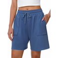 thumbnail image 2 of Women Sweat Shorts Summer Loose Athletic Short Drawstring Waist Lounge Running Shorts with Pockets Robin Blue S, 2 of 8