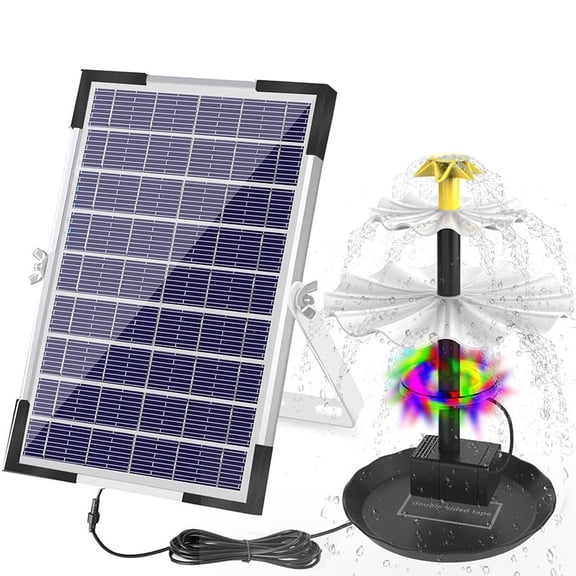 Fountain Pump, Solar Fountain Pump for Bird Bath with LED Light, Backup Battery, 3-Tier 6W Bird Bath Water Pump for Fountain, Garden Backyard Pond Pool Outdoor Decoration