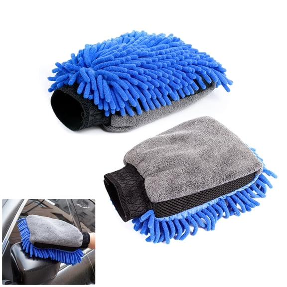 UHIAGREE 2Pack Car Wash Mitts,Microfiber Chenille Scratch Free Wash Mitt,Dual Sided Clean Glove,Blue