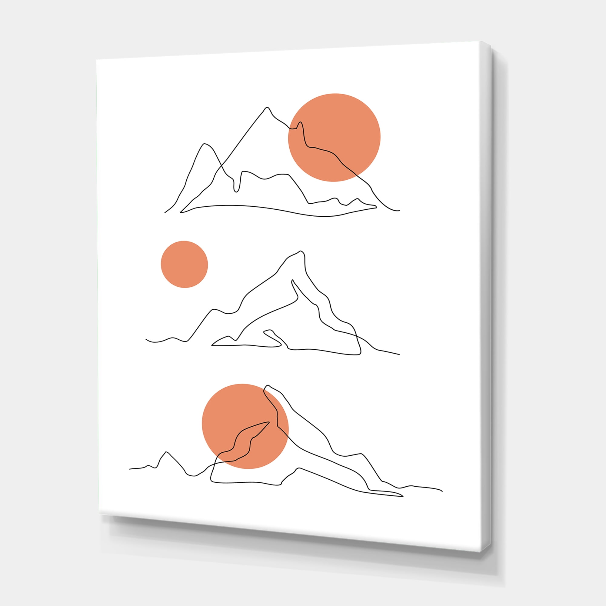 Abstract Red Moons With Mountain Range 16 in x 32 in Painting Canvas Art Print, by Designart