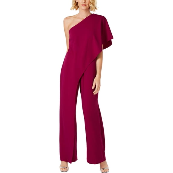 Adrianna Papell Womens One Shoulder Draped Jumpsuit