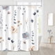 thumbnail image 2 of Watercolor Floral Shower Curtain, Blue Beige Flower Shower Curtain for Bathroom, Modern Minimalist White Waterproof Fabric Shower Curtain Set with Hoo, 2 of 3