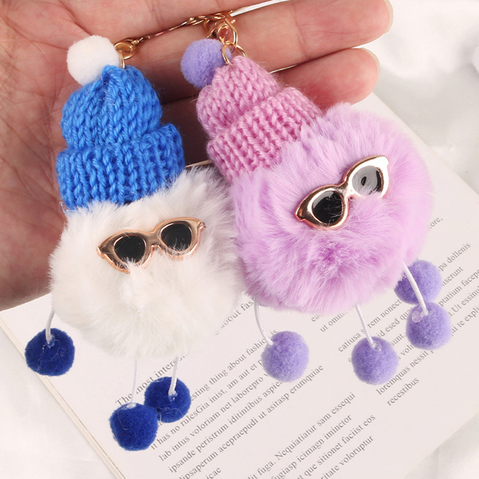 Pink Fluffy Pom Pom Keychain - P