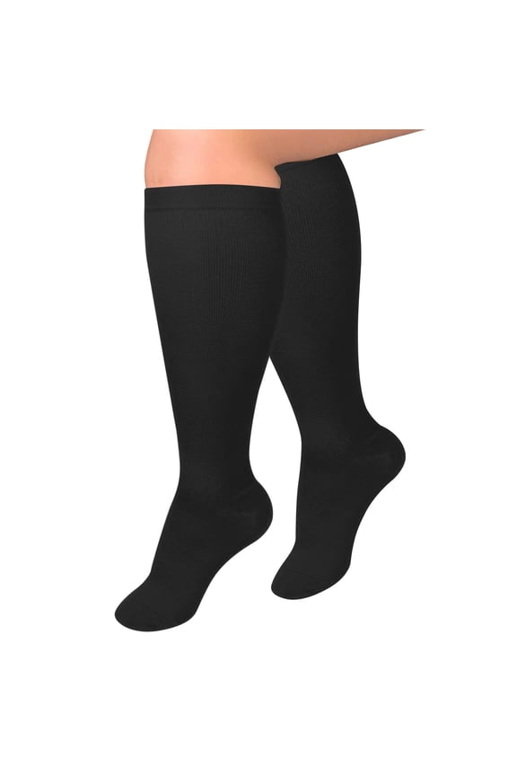 Compression Socks for Women Wide Calf, Compression Socks for Women Plus Size, Extra Large Knee High Support Solid Color Versatile and Comfortable Casual Sports Pressure Stockings Black Xxl