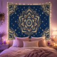 thumbnail image 2 of Ivory Floral Mandala on Navy Blue, Serene Boho for Meditation Enthusiasts, Spiritual Wall Art, Housewarming Gift, Tapestry Wall Hanging for Bedroom, Living Room and Dorm, 2 of 7