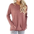 thumbnail image 3 of TWZH Women Solid Color Crew Neck Front Pockets Long Sleeve Pullover Top, 3 of 4
