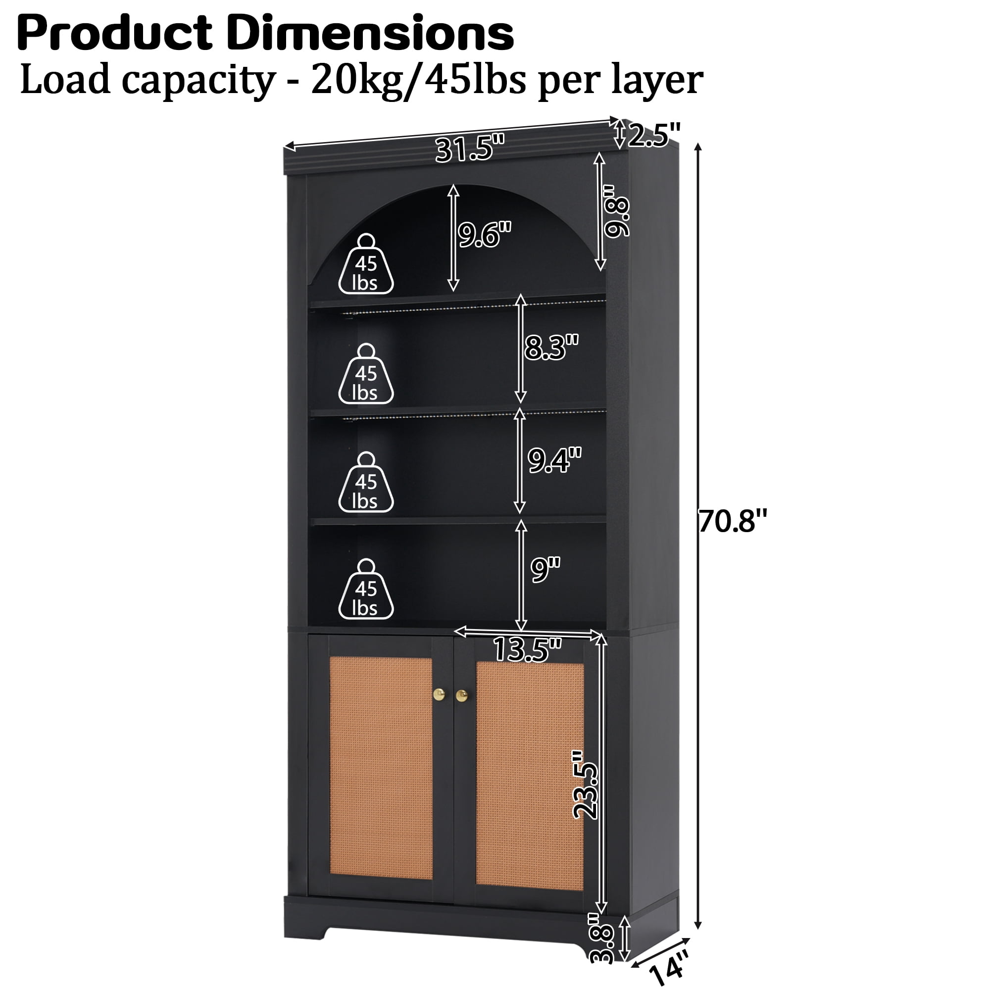 71" Tall Bookshelf Suite with 4-layer LED Lightings, Bookcase with Open Adjustable Shelves