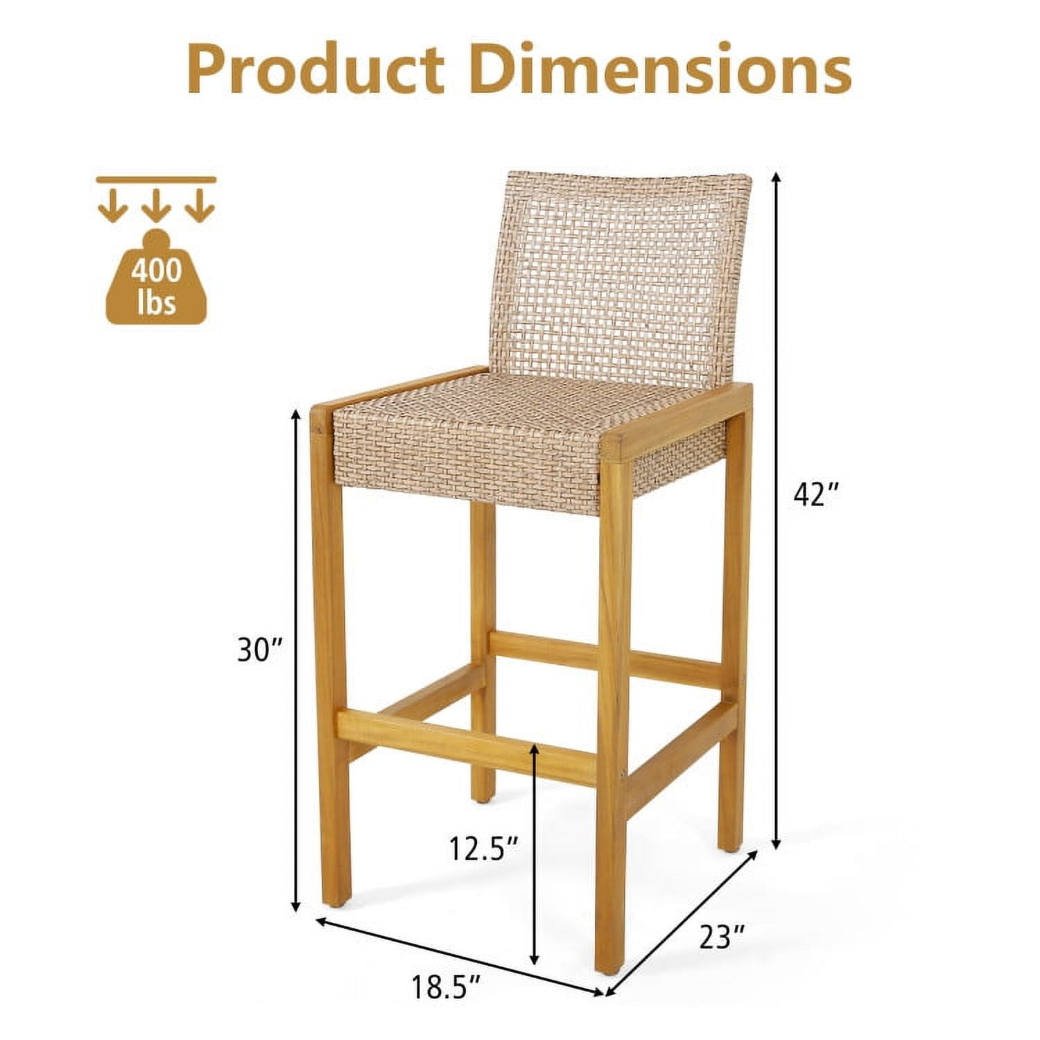 Aimee Lii Set of 2 Rattan Patio Wood Barstools Dining Chairs with Backrest-Set of 2, Outdoor Patio Set Aimee Lii Set of 2 Rattan Patio Wood Barstools Dining Chairs with Backrest-Set of 2, Outdoor Patio Set