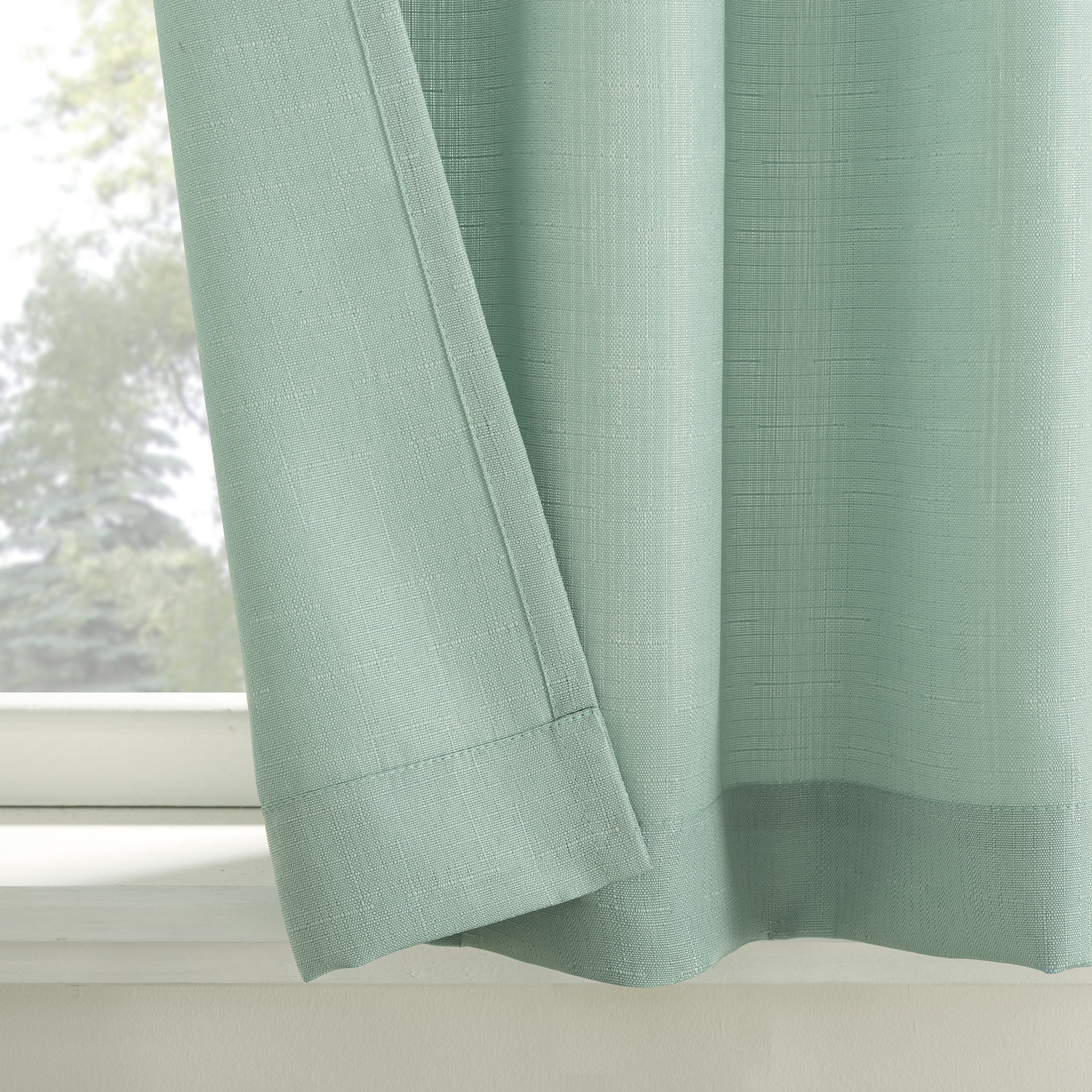 Mainstays 3-Piece Textured Semi Sheer Rod Pocket Kitchen Window Tier Pair and Valance, 2 Café Curtains and 1 Curtain Valance, Aqua, 56"W x 36"L