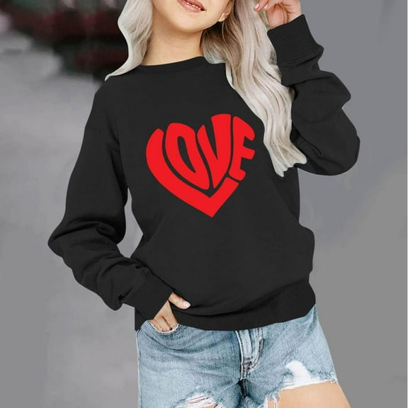Bnwani Toddler Sweatshirt Girls Crew Neck Long Sleeve Comfortable Sweatshirt Valentine'S Day Hearts Printed Tops Pullover