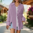 thumbnail image 2 of Pxiakgy Women's Button Down Shirts Daily Solid Shirts Tops Workout Blouse Loose Fit Shirt Oversize Casual Boyfriend Long Sleeve Button Up Shirt Plus Size Blouses Tops with Pocket Purple 3Xl, 2 of 5
