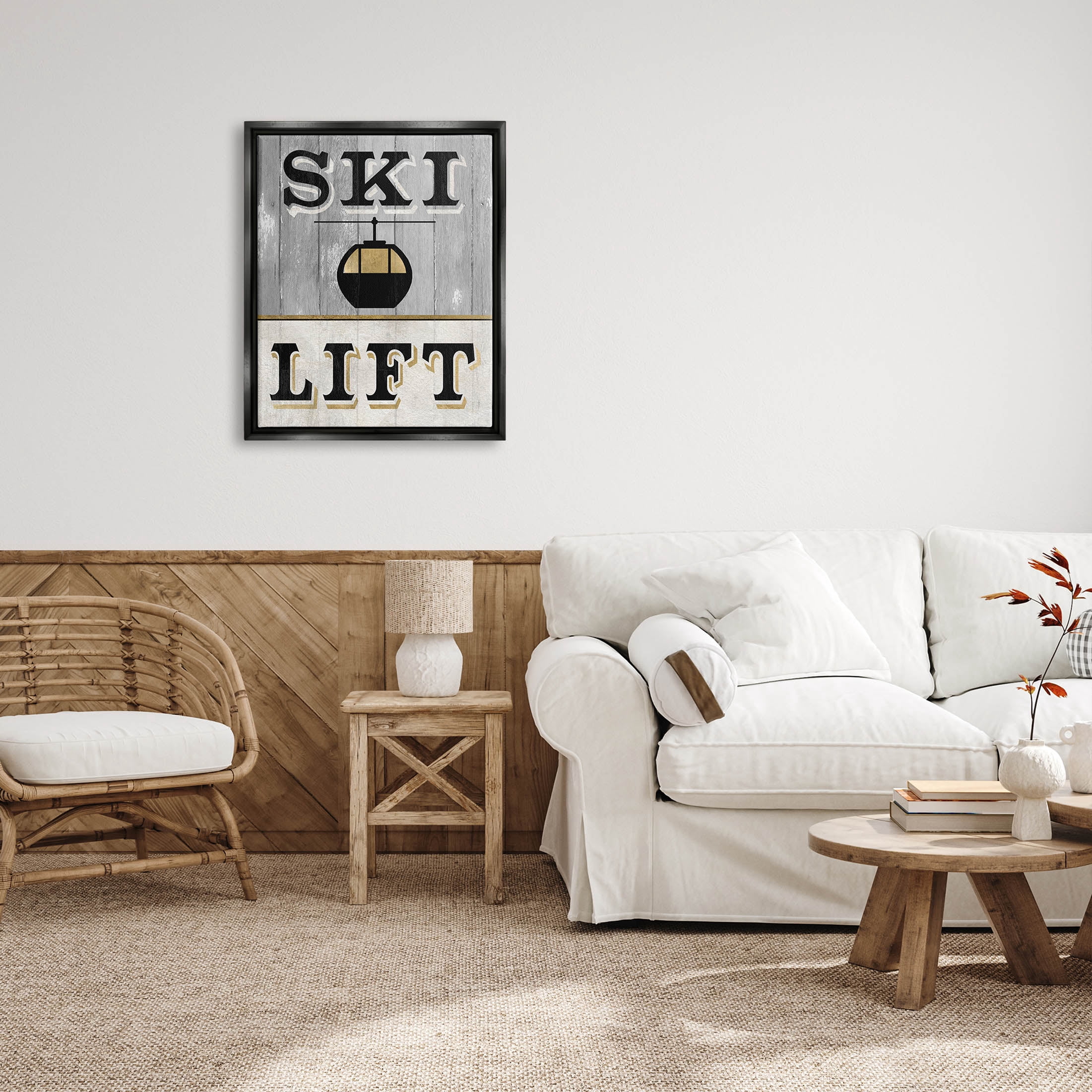 Stupell Industries Ski Lift Winter Sports Graphic Art Jet Black Floating Framed Canvas Print Wall Art, Design by Livi Finn