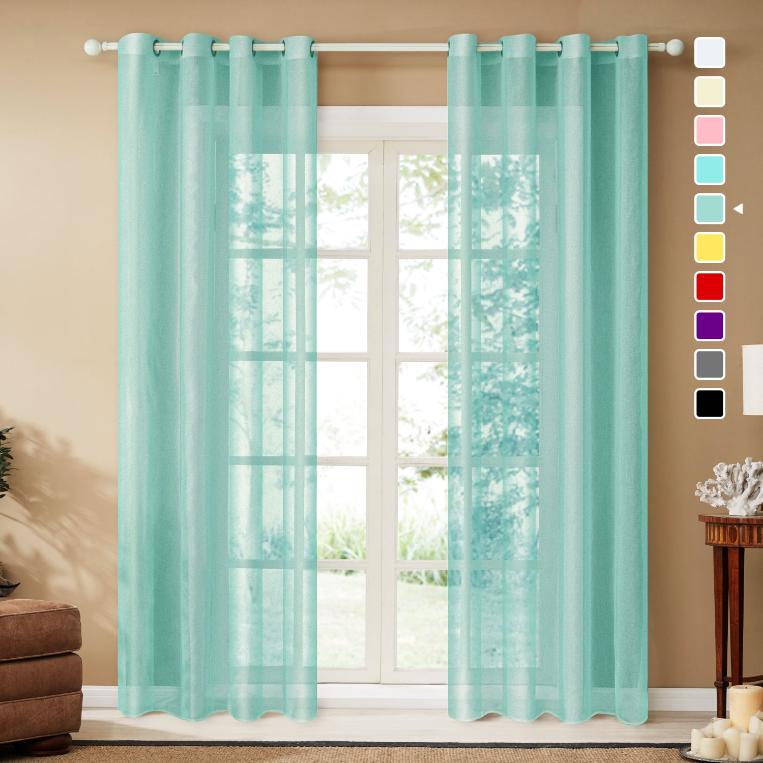 [LETTER3 5] Teal Color Sheer Curtains