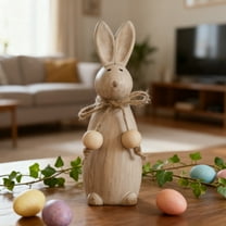 Easter Vintage Rabbit Figurine with Wooden Beads - Distressed Style Design, Cute Bunny Decoration, Perfect Gift and Desktop Ornament for Easter Holiday, White, 1pc