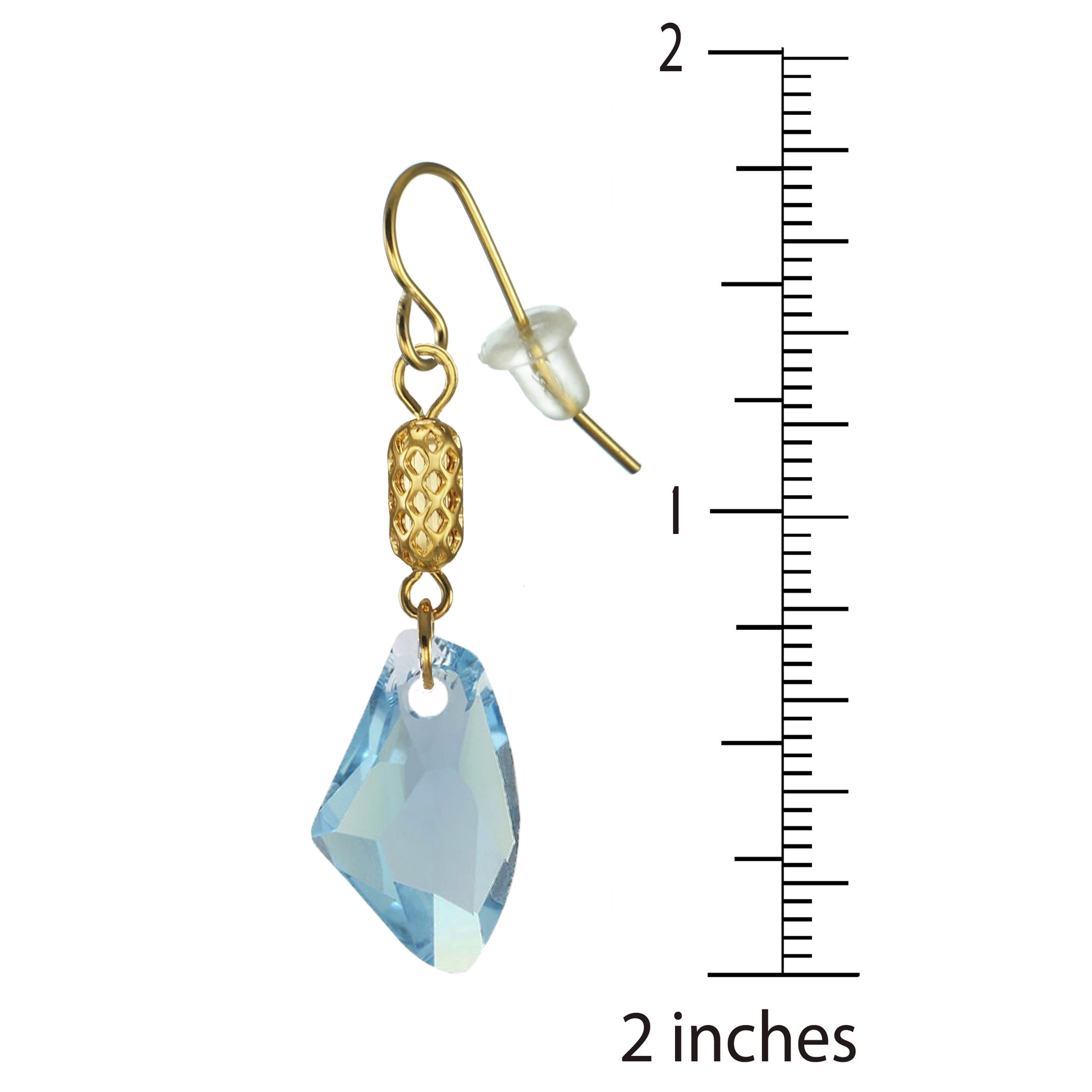 One Pair 19mm Austrian Galactic with Gold Woven Tube Dangle Earrings – Hypoallergenic Earwires - Aquamarine Blue