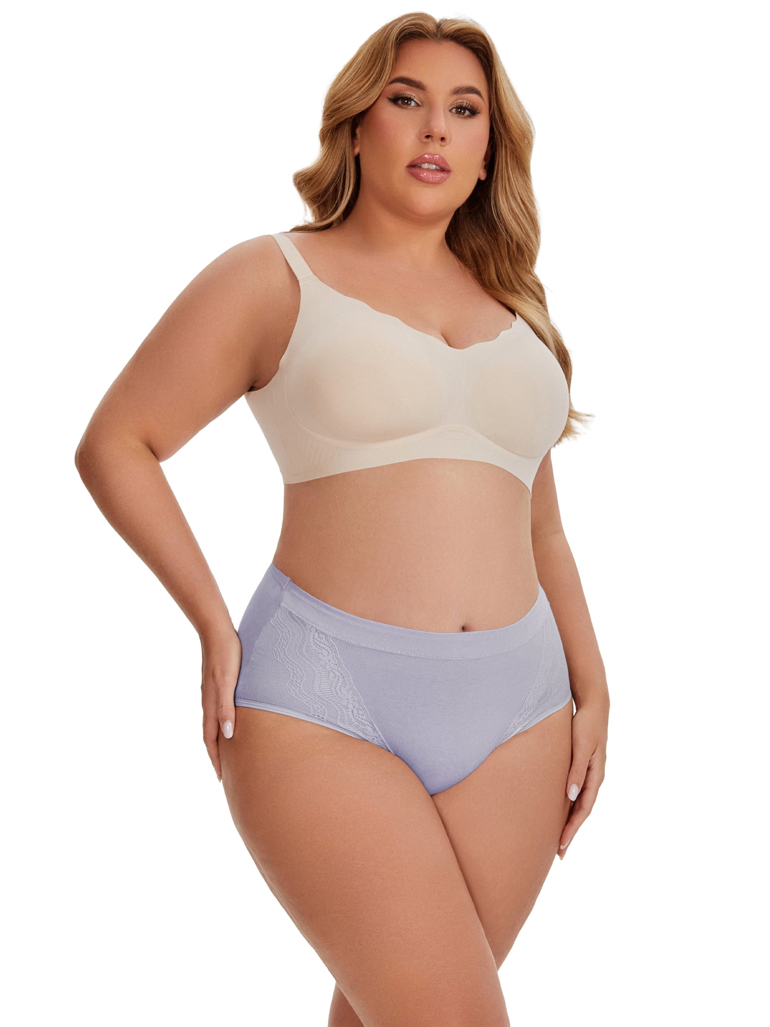 DARING DIVA Women's High Rise Cotton Underwear Full Coverage Lace Briefs XL Purple
