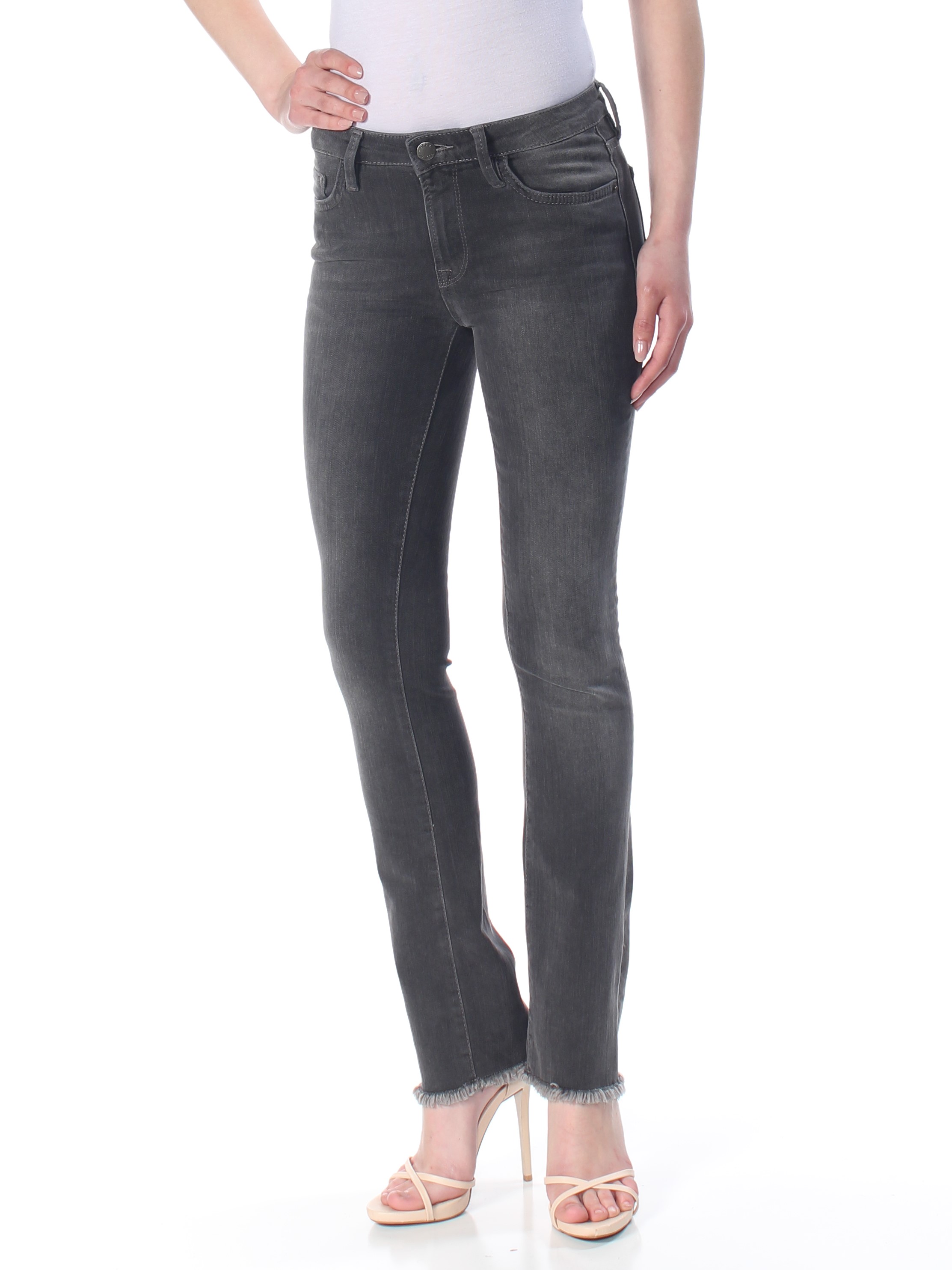 FREE PEOPLE $78 Womens 1052 Black Zippered Pocketed Frayed Skinny Jeans 24 WAIST - image 3 of 4