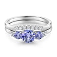 thumbnail image 3 of Gem Stone King 10K White Gold Blue Tanzanite and White Lab Grown Diamond 5 Stone Bridal Engagement Wedding Ring Set for Women (0.87 Cttw, Round: 5MM and 3MM, Size 8), 3 of 6