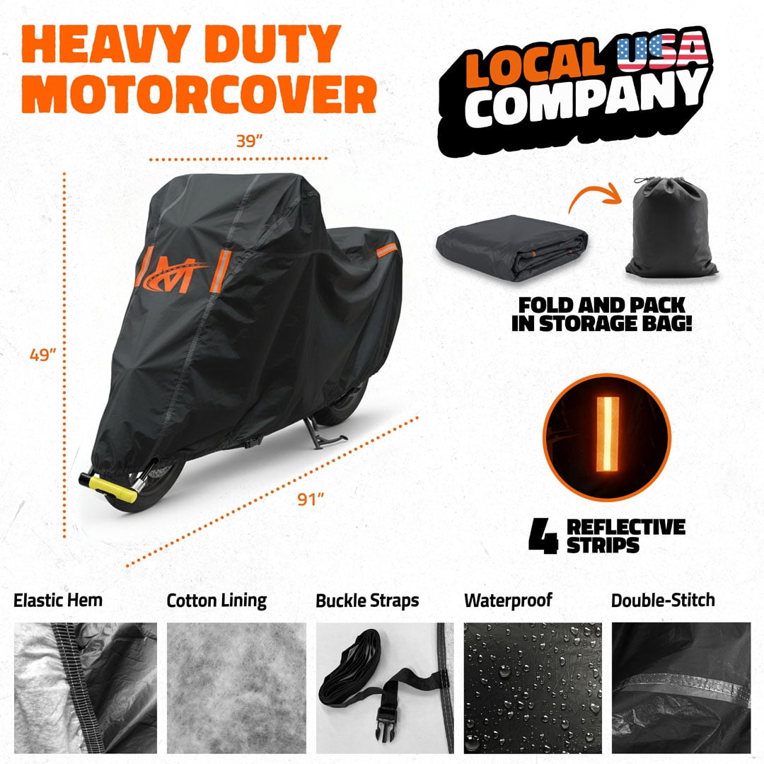 Mockins 91"x49"x39" Heavy Duty 250g PVC Motorcycle Cover with Cotton Lining