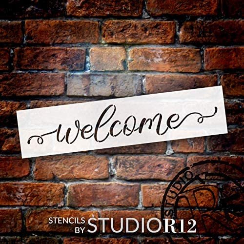 welcome stencil by studior12 farmhouse cursive script