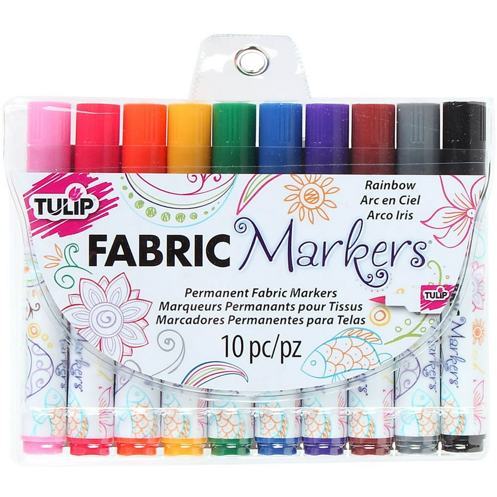 Tulip Permanent Fabric Brush Tip Markers, Rainbow, Set of 10 Walmart