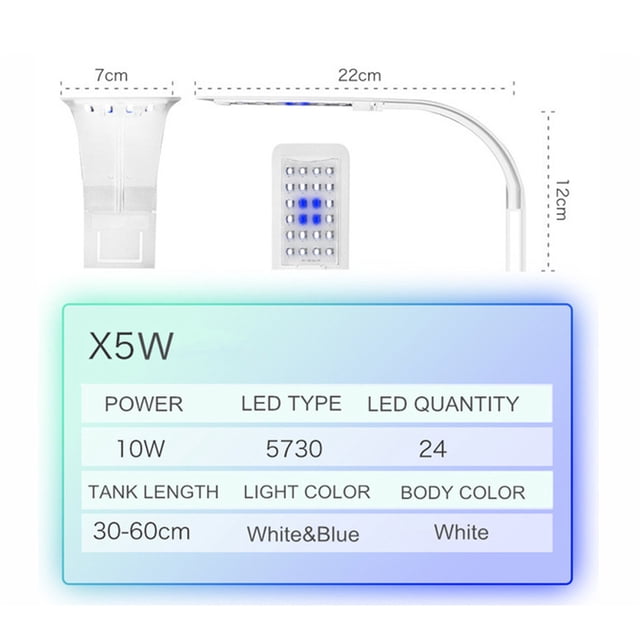 Lámpara LED ultrafina para acuario, luz LED para acuario, 10W, con clip
