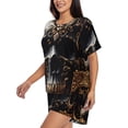 thumbnail image 2 of Fuzoiu Gold Pattern Black Skull Print Women's Short-Sleeved Pajama Set,Lounge Sleepwear Set,Womens Pajama Sets 2 Piece,Button-Up Top and Shorts with Pockets-3X-Large, 2 of 7