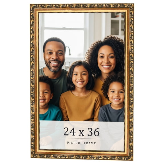 24x36 Frame Black & Gold Solid Wood Picture Frame Width 1.125 Inches | Interior Frame Depth 0.375