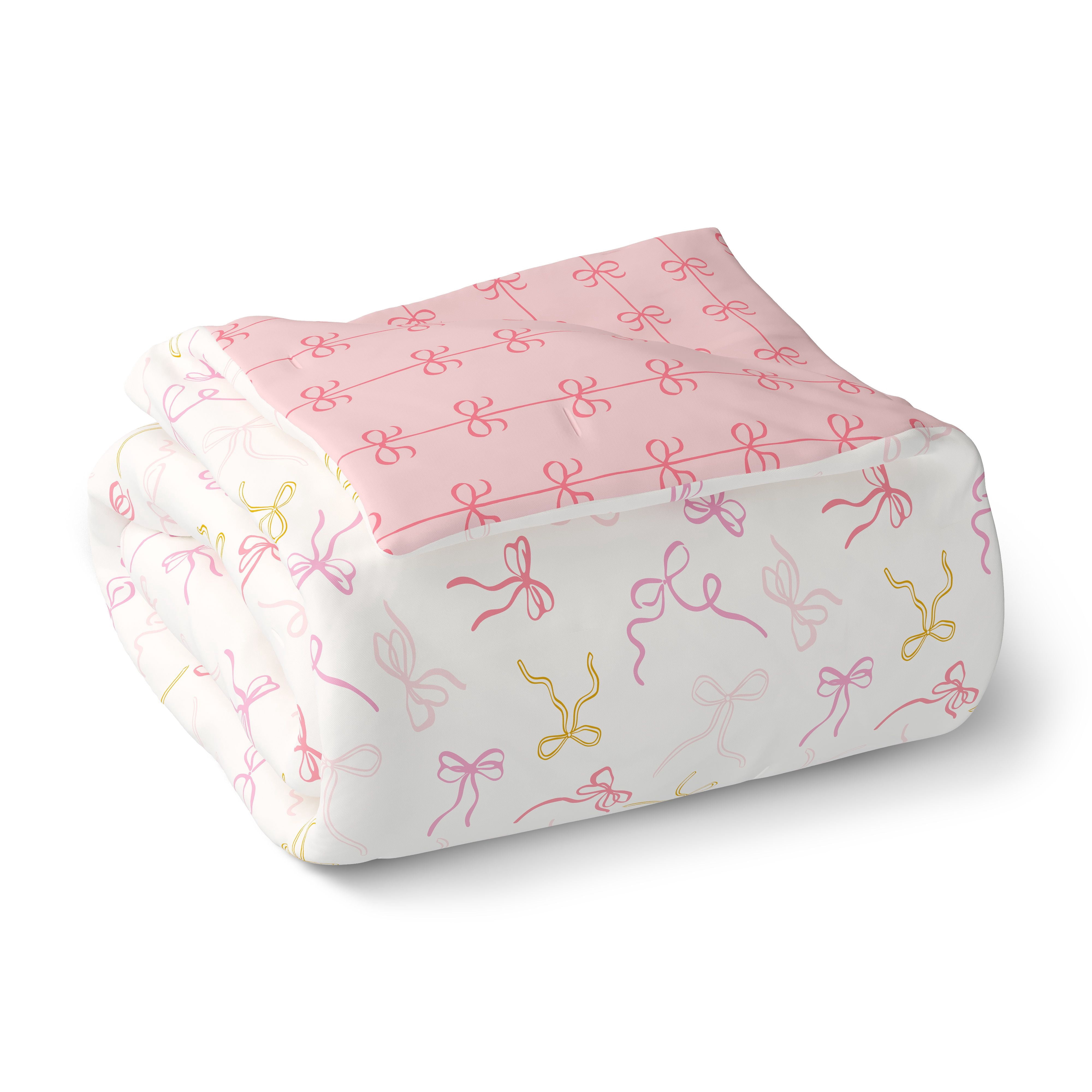 Mainstays Kids Bows Reversible Comforter Set with Sheets, Twin, 5 Pieces